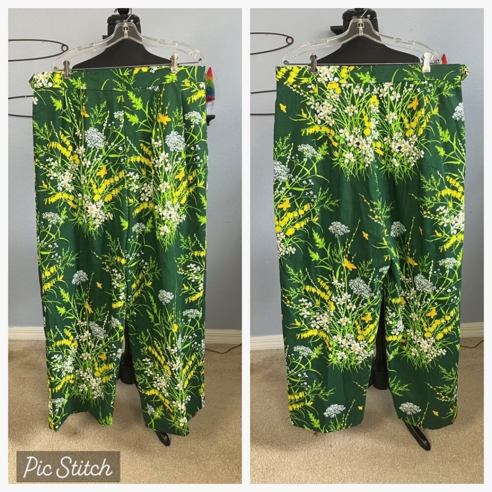 40s Style Green Floral High Waisted Pants